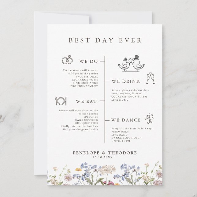 Invitation Coloré Printemps Fleur sauvage Meadow Garden Progr (Devant)