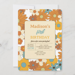 Invitation Coloré Retro Fleur Motif thème Anniversaire