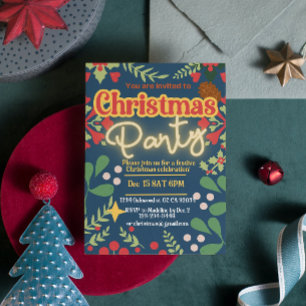 Invitation Coloré rétro moderne botanique de Noël