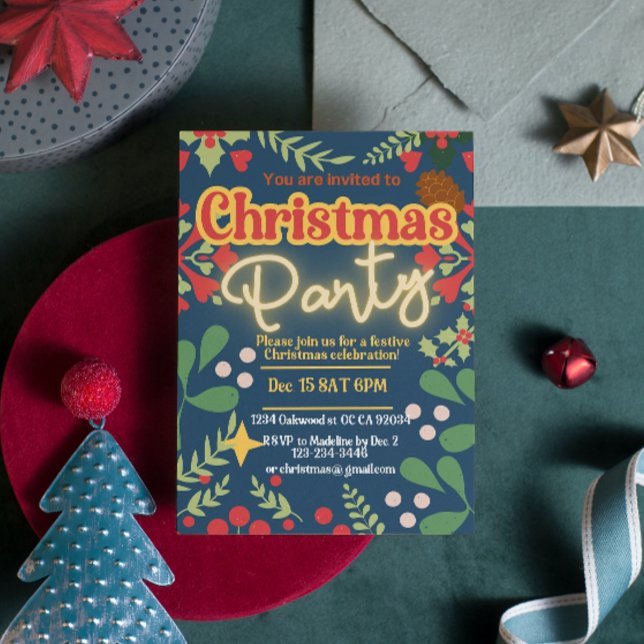 Invitation Coloré rétro moderne botanique de Noël (Créateur téléchargé)