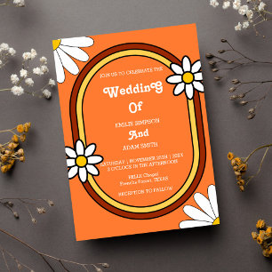 Invitation coloré rétro vintage les années 70 mariage