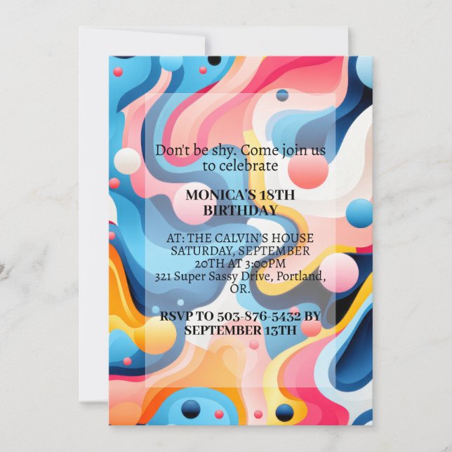 Invitation Coloré Retro Wavy Imprimer Anniversaire (Devant)