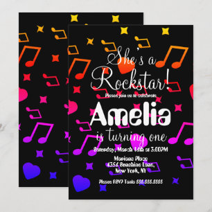 Invitation Coloré Rockstar Guitar Star Rock Anniversaire