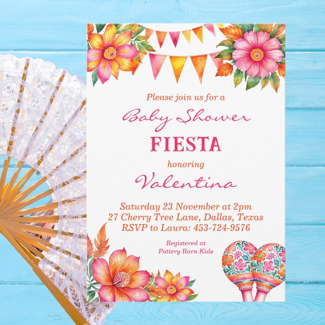 Invitation Coloré rose Floral Baby shower mexicain Fiesta (Créateur téléchargé)