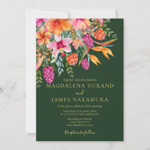 Invitation Coloré rose orange vert Tropical Floral Mariage