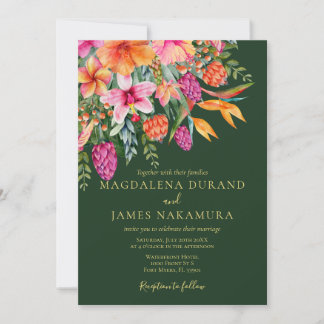 Invitation Coloré rose orange vert Tropical Floral Mariage