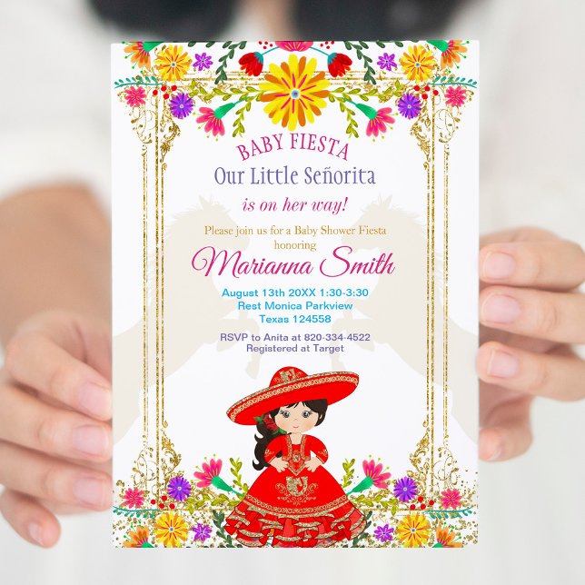 Invitation Coloré rouge Baby shower Floral mexicain Fiesta (Créateur téléchargé)