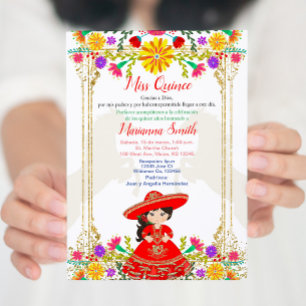 Invitation Coloré rouge Floral mexicain QuinceañeraInvitat