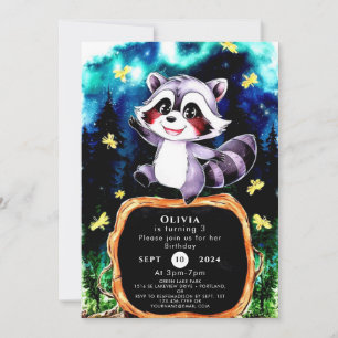 Invitation Coloré Simple Raccoon Anniversaire