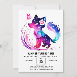 Invitation Coloré Simple Wolf Digital Girl Anniversaire