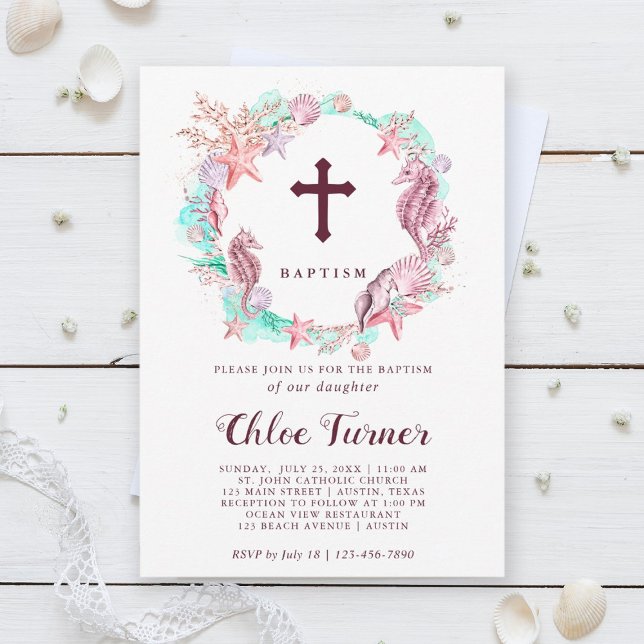 Invitation Coloré sous la mer Wreath Baptism (Créateur téléchargé)