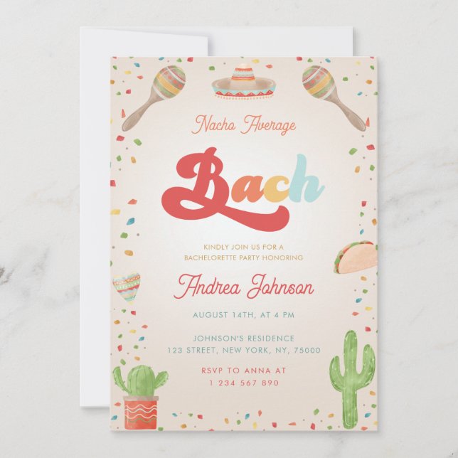 Invitation Coloré Super Fiesta Nacho Bachelorette moyenne (Devant)