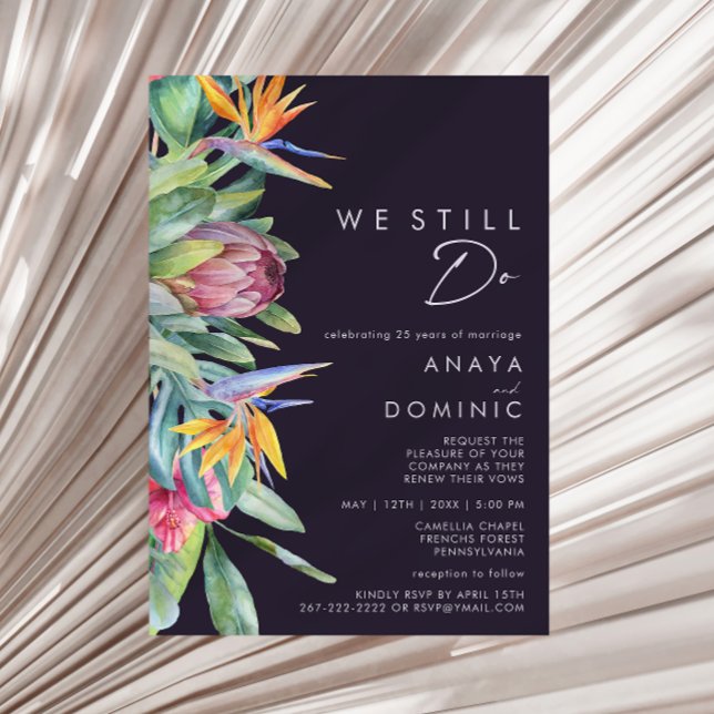 Invitation Coloré Tropical Purple Nous Continuons À Renouvele (Créateur téléchargé)