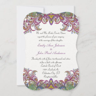 Invitation Coloré Vintage Peacock Paisley Mariage damassé