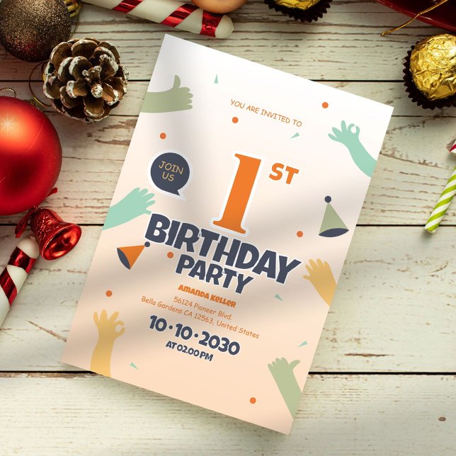 Invitation colorée 1er anniversaire (Créateur téléchargé)