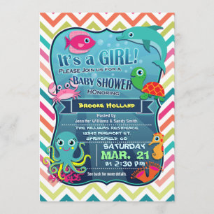Invitation Colorée Chevron Sea Life, Baby shower fille