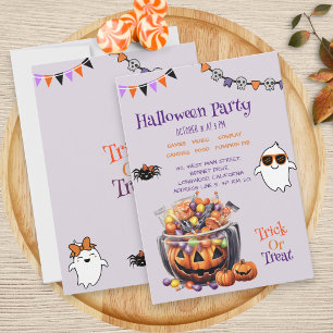 Invitation Colorée Citrouille Candy Enfants Halloween Traitem