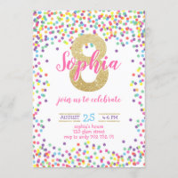 Colorée Confetti Gold Number Girl 8e anniversaire