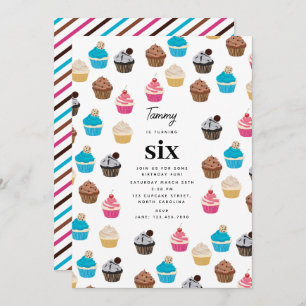 Invitation Colorée Cute Cupcakes Motif Anniversaire de enfant