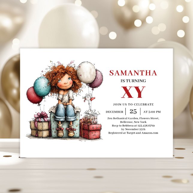 Invitation colorée d'anniversaire de fille avec hu (Whimsy Humor Girl Birthday Colorful invitation)