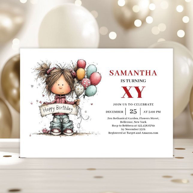 Invitation colorée d'anniversaire pour une petite  (Funky Cute Little Girl Colorful Birthday Invitation

)