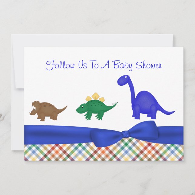 Invitation colorée de baby shower de dinosaure (Devant)