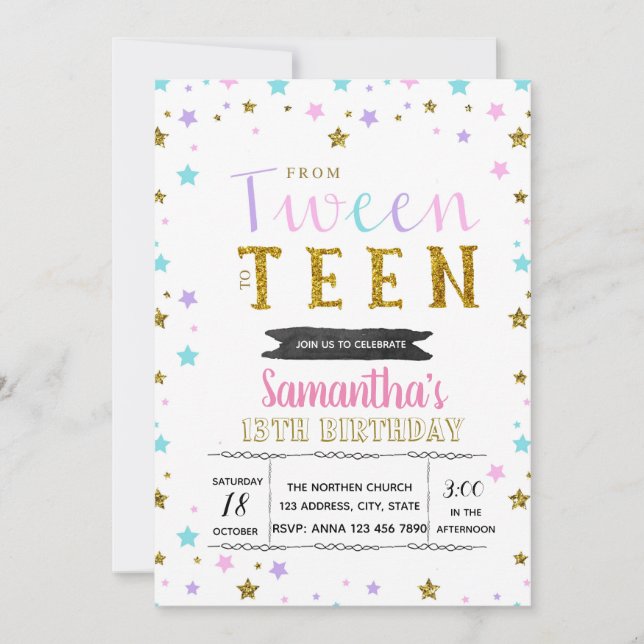 Invitation colorée de fête pour préadolescents et  (Devant)