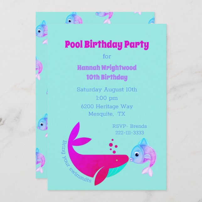 Invitation colorée de la fête de la piscine d'anni (Devant / Derrière)