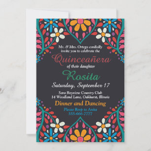Invitation colorée de Quinceanera de frontière esp