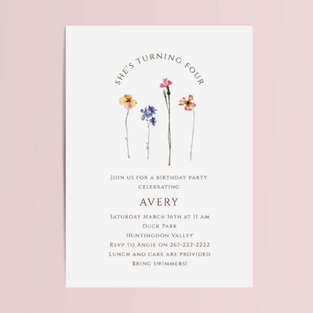 Invitation Colorée Fleur sauvage Quatrième fête d'anniversair (Créateur téléchargé)