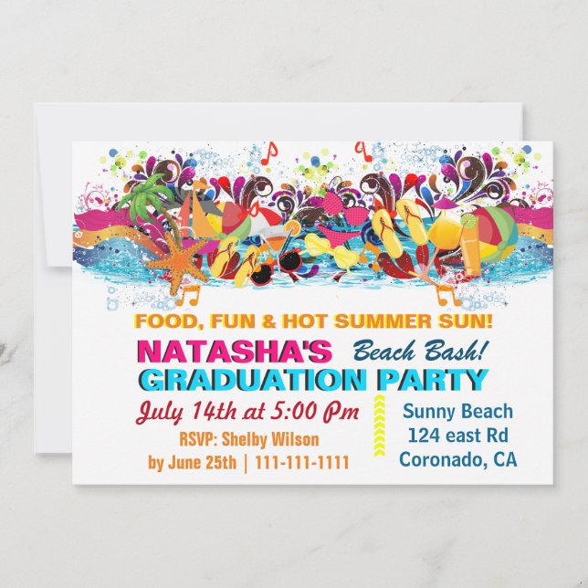 Invitation Colorée Fun Summer Beach Graduation Party (Devant)