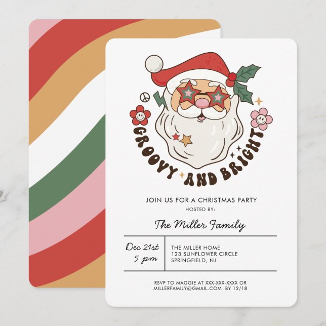 Invitation colorée Groovy pour une fête de Noël ré (Devant / Derrière)