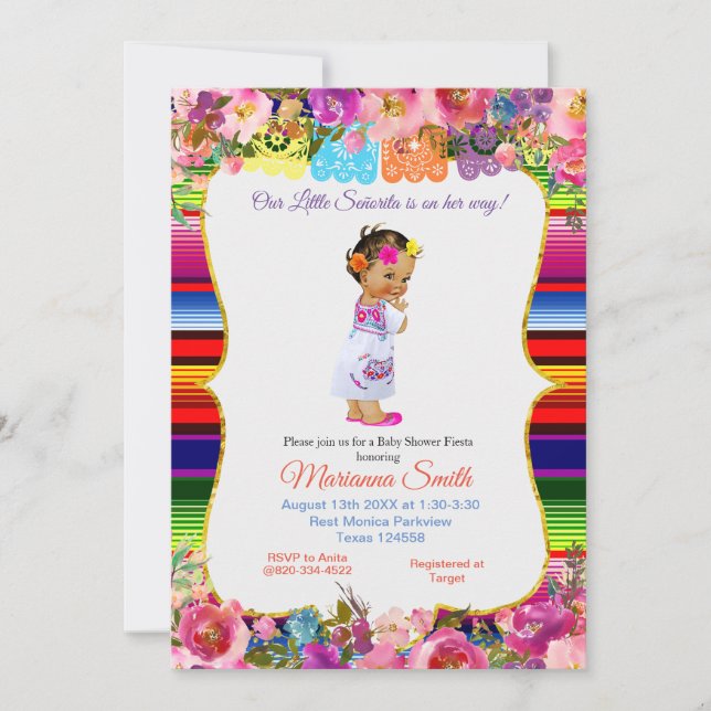 Invitation Colorée mexicaine senorita Fiesta Baby shower fill (Devant)