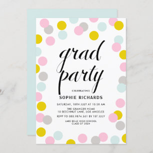 Invitation Colorée Pastel Confetti Dots fête de graduation