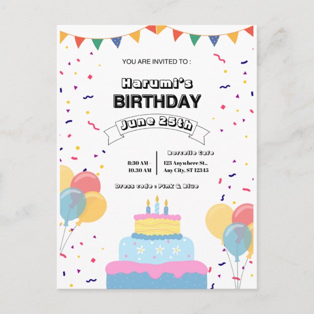 Invitation colorée pour une fête d'anniversaire (Devant)