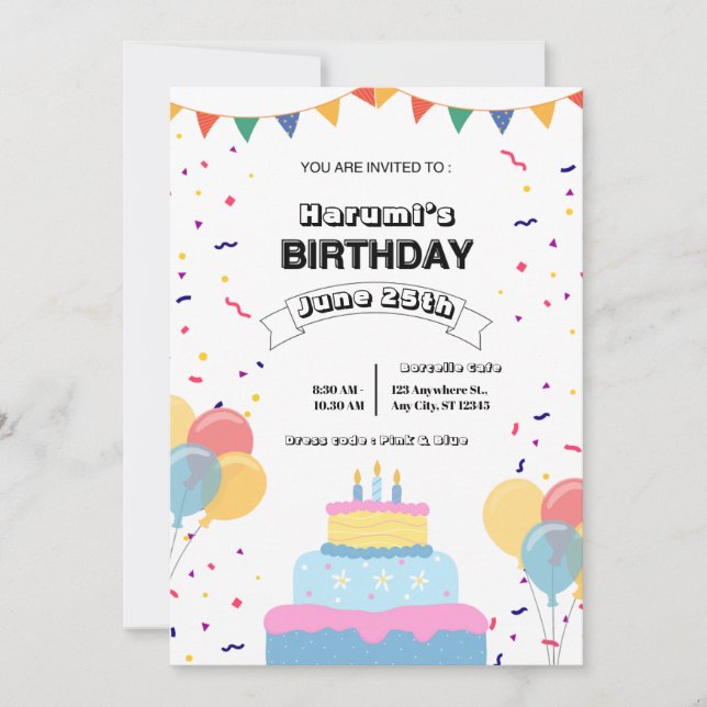 Invitation colorée pour une fête d'anniversaire (Devant)