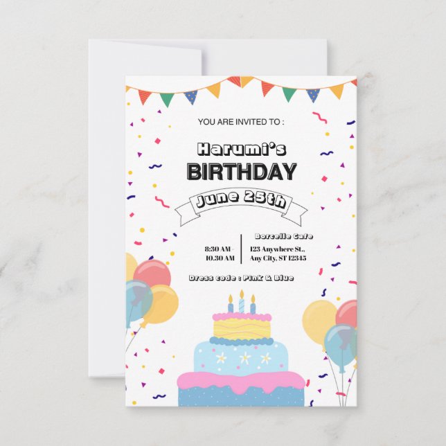 Invitation colorée pour une fête d'anniversaire (Devant)