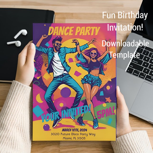 Invitation colorée pour une fête d'anniversaire da (Créateur téléchargé)
