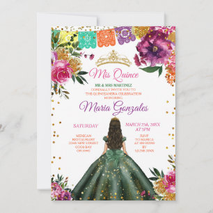 Invitation Colorée Quinceañera Emerald Green Flower Anniversa
