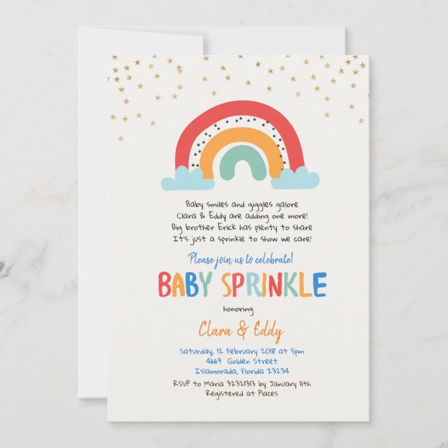Invitation colorée Rainbow Baby Sprinkle (Devant)