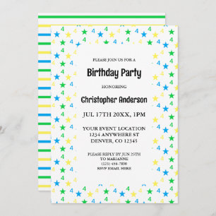 Invitation Colorée Stars Boys 4e anniversaire