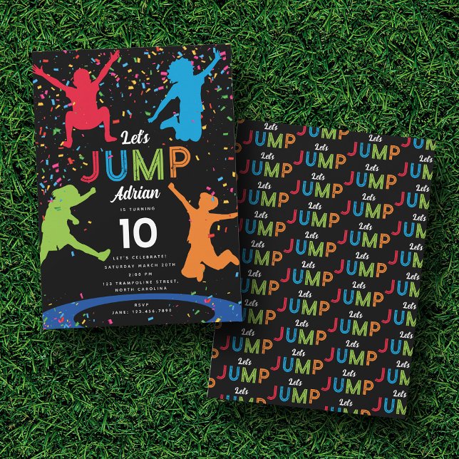 Invitation Colorée Trampoline Park Jump Anniversaire de enfan (Colorful Trampoline Park Jump Kids Birthday Party Invitation)