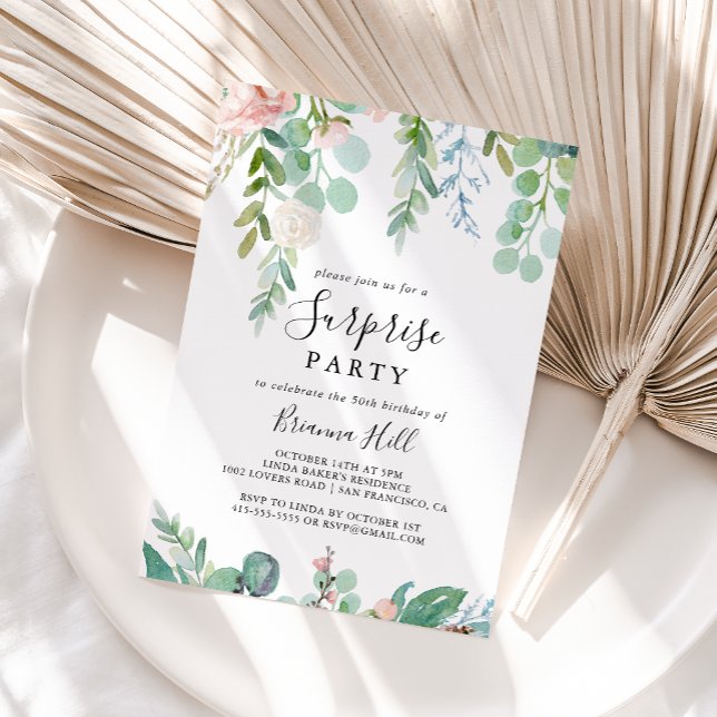 Invitation Colorée Tropical Floral Surprise Party (Créateur téléchargé)