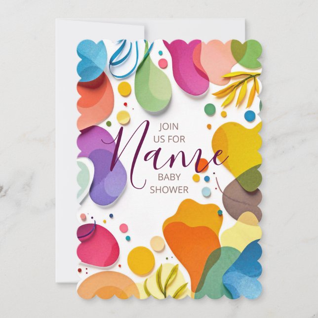 Invitation Colorful Abstract Shapes Floral Boho Baby Shower (Devant)