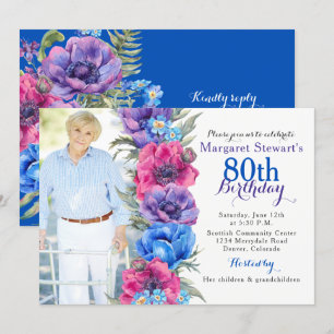Invitation Colorful Anemone Floral Photo 80e anniversaire