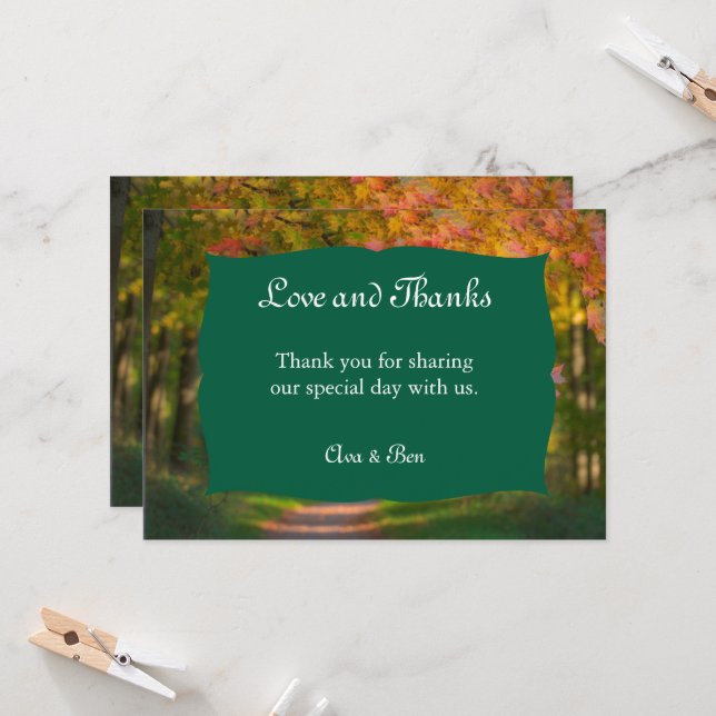 Invitation Colorful Autumn Day Wedding Thank You Card (Devant/Arrière en situation)