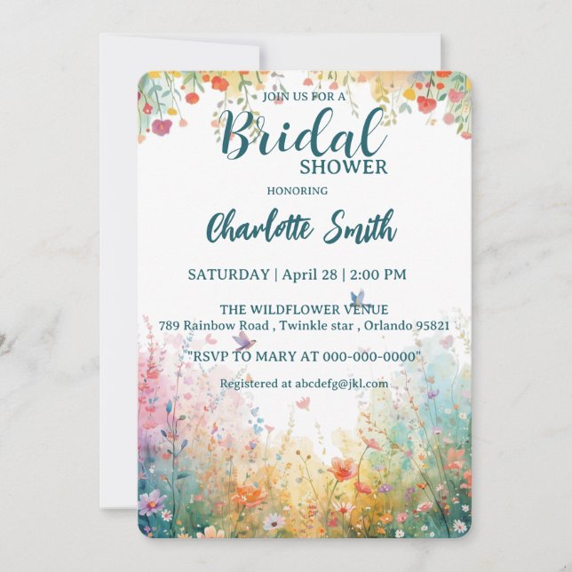 Invitation colorful birds Watercolor Wildflowers Personal (Devant)