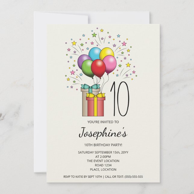 Invitation Colorful Birthday Balloons And Gifts With Any Age (Devant)
