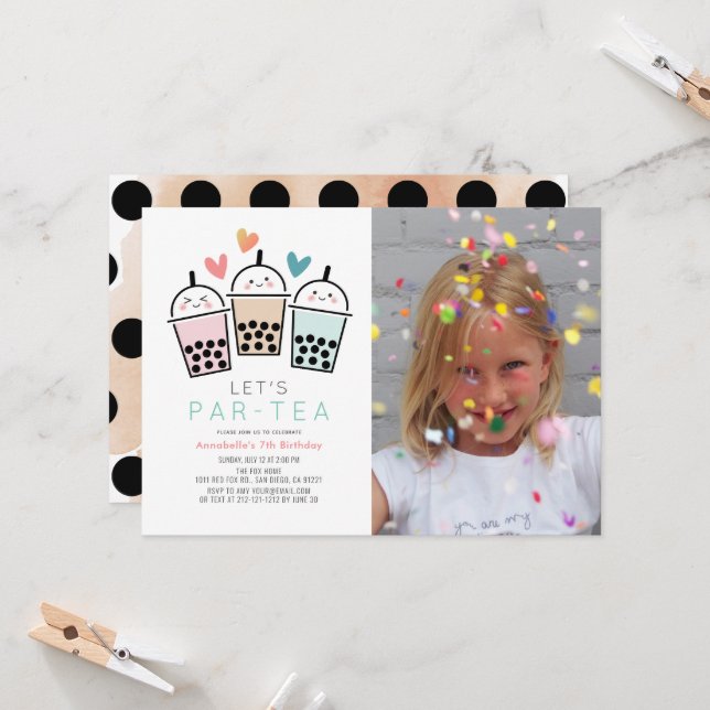 Invitation Colorful Boba Bubble Tea Party Photo Birthday (Devant/Arrière en situation)