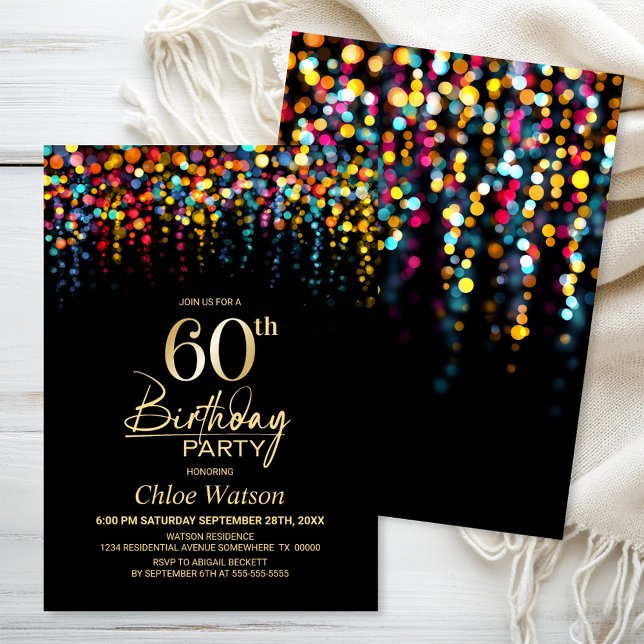Invitation Colorful Bokeh Party Lights 60th Birthday Party (Créateur téléchargé)